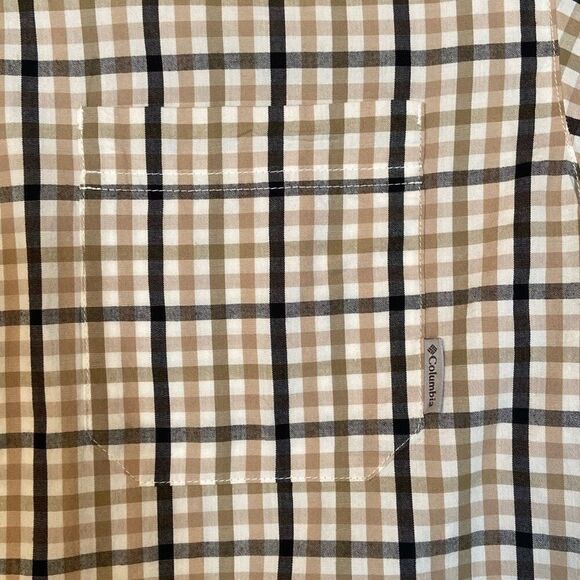 Columbia Gray Tan Plaid Short Sleeve Shirt Button Up Regular Fit Men Size Large - Picture 5 of 11